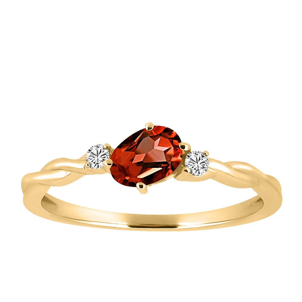 Ring with 4X6MM Oval Garnet and .06 Carat TW of Diamonds 10kt Yellow Gold