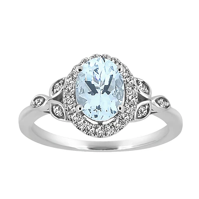 Ring with 6X8 Oval Aquamarine and .20 Carat TW of Diamonds 10kt White Gold