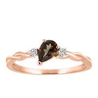 Ring with 4X6MM Pear Shape Smoky Quartz and .06 Carat TW of Diamonds 10kt Rose Gold