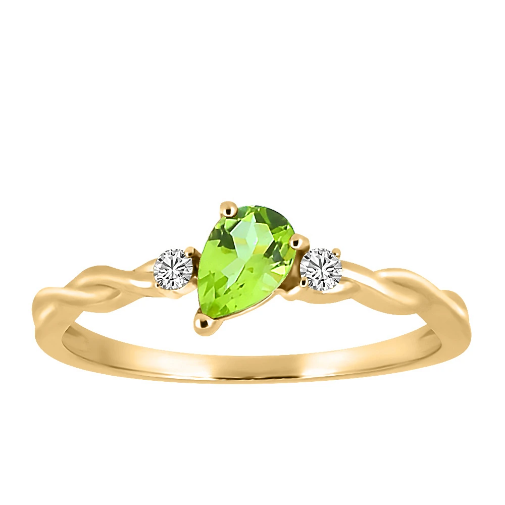 Ring with 4X6MM Pear Shape Peridot and .06 Carat TW of Diamonds in 10kt Yellow Gold