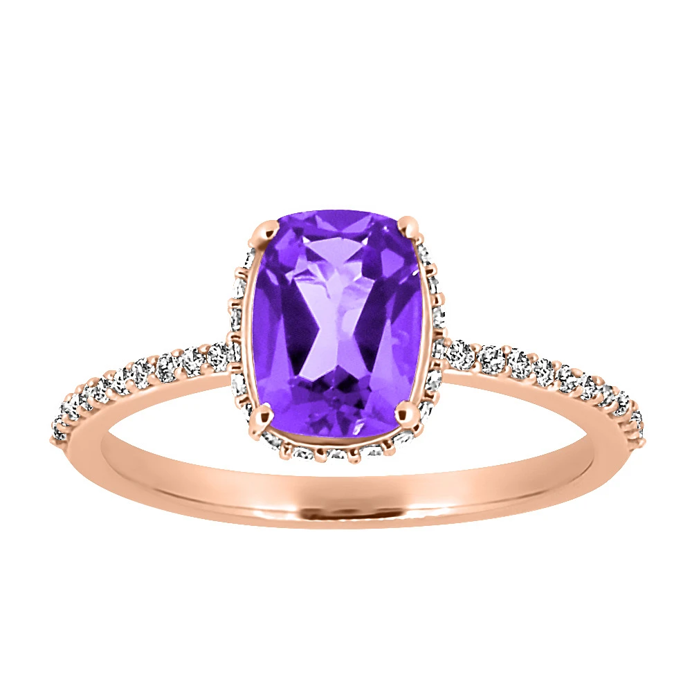 Ring with 6X8MM Cushion Cut Amethyst and .25 Carat TW of Diamonds 10kt Rose Gold