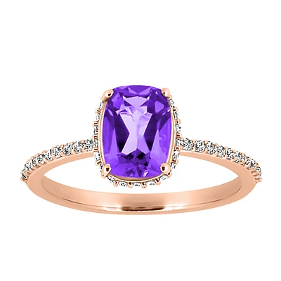 Ring with 6X8MM Cushion Cut Amethyst and .25 Carat TW of Diamonds in 10kt Rose Gold