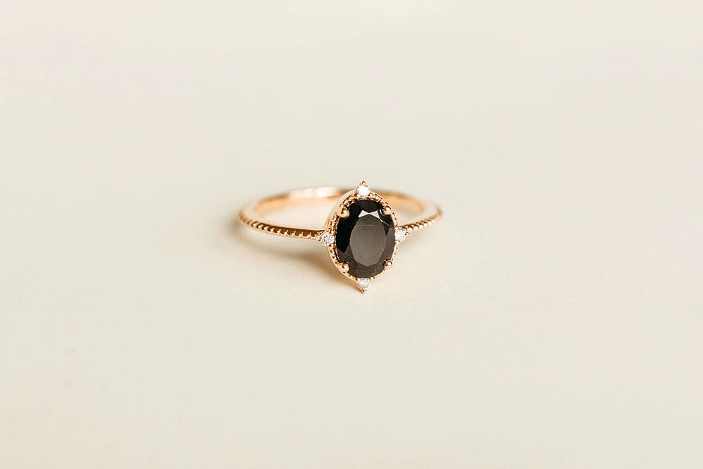 Ring with 8X6MM Oval Black Onyx and .06 Carat TW of Diamonds in 10kt Rose Gold