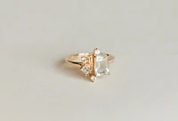 Ring with 8X6MM Emerald Cut Green Amethyst and White Topaz 10kt Yellow Gold