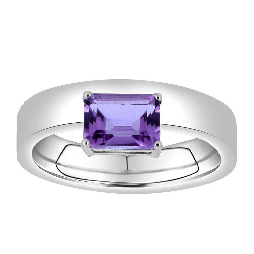 Ring with Emerald Cut Amethyst Sterling Silver