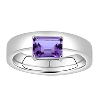 Ring with Emerald Cut Amethyst Sterling Silver