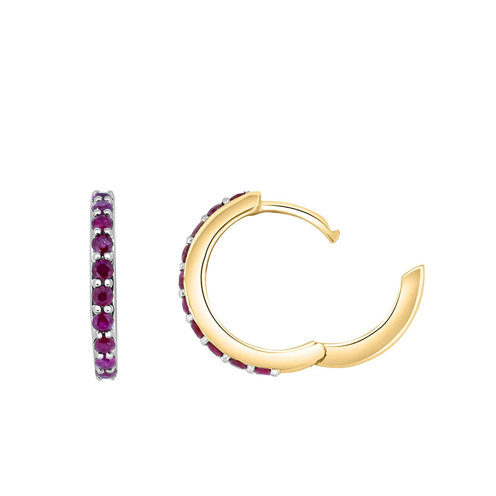 Hoop Earrings with Ruby 10kt Yellow Gold