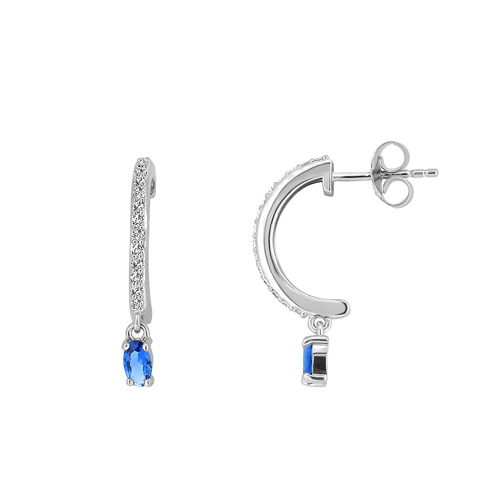 Earrings with Created Blue Sapphire and Cubic Zirconia Sterling Silver