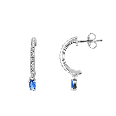 Earrings with Created Blue Sapphire and Cubic Zirconia Sterling Silver