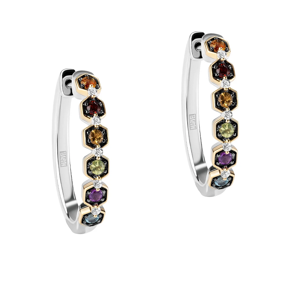 Marvel Infinity Gauntlet Earrings with Genuine Gemstones and .10 Carat TW of Diamonds Yellow Gold Plated Silver