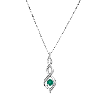 Pendant with Emerald and .05 Carat TW of Diamonds in 10kt White Gold