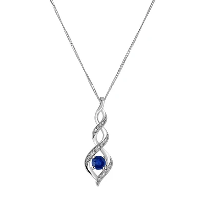 Pendant with Blue Sapphire and .05 Carat TW of Diamonds in 10kt White Gold