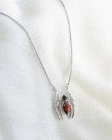 Marvel Spider-Man Pendant with Blue Sapphire, Garnet and .05 Carat TW of Diamonds Silver Chain