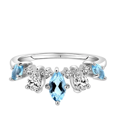 Ring with Blue and White Topaz Sterling Silver