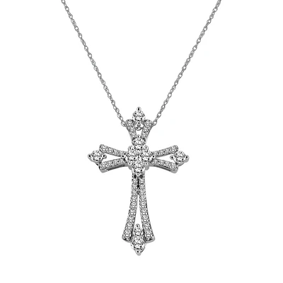 Cross Pendant with 1.00 Carat TW of Diamonds in 10kt White Gold with Chain