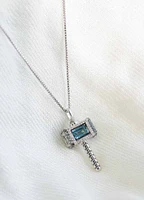 Marvel Thor’s Hammer “Mjolnir” Pendant with Swiss Blue Topaz and .20 Carat TW of Diamonds Silver Chain