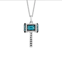 Marvel Thor’s Hammer “Mjolnir” Pendant with Swiss Blue Topaz and .20 Carat TW of Diamonds Silver Chain