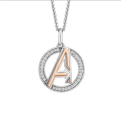 Marvel Avengers Pendant with .13 Carat TW of Diamonds Rose Gold Plated Silver Chain