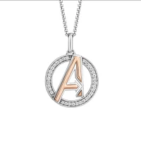 Marvel Avengers Pendant with .13 Carat TW of Diamonds Rose Gold Plated Silver Chain