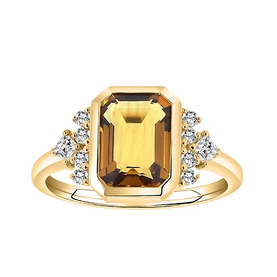 Ring with 10X7MM Citrine and White Topaz 10kt Yellow Gold