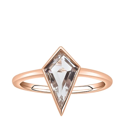 Ring with 12X7MM Kite Shaped White Topaz in 10kt Rose Gold