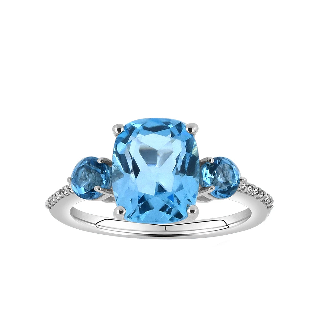 Ring with 10X8MM Blue Topaz and White Sapphire Sterling Silver