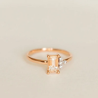 Ring with 6X4MM Morganite and .05 Carat TW of Diamonds 14kt Rose Gold