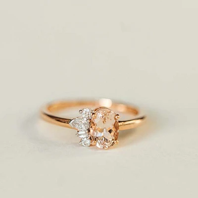 Ring with 7X5MM Oval Morganite and .20 Carat TW of Diamonds 14kt Rose Gold