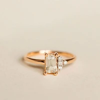 Ring with 6X4MM Green Amethyst and .05 Carat TW of Diamonds 14kt Rose Gold