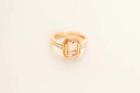 Ring with 7X5MM Octagonal Emerald Cut Morganite and .05 Carat TW of Diamonds 14kt Rose Gold