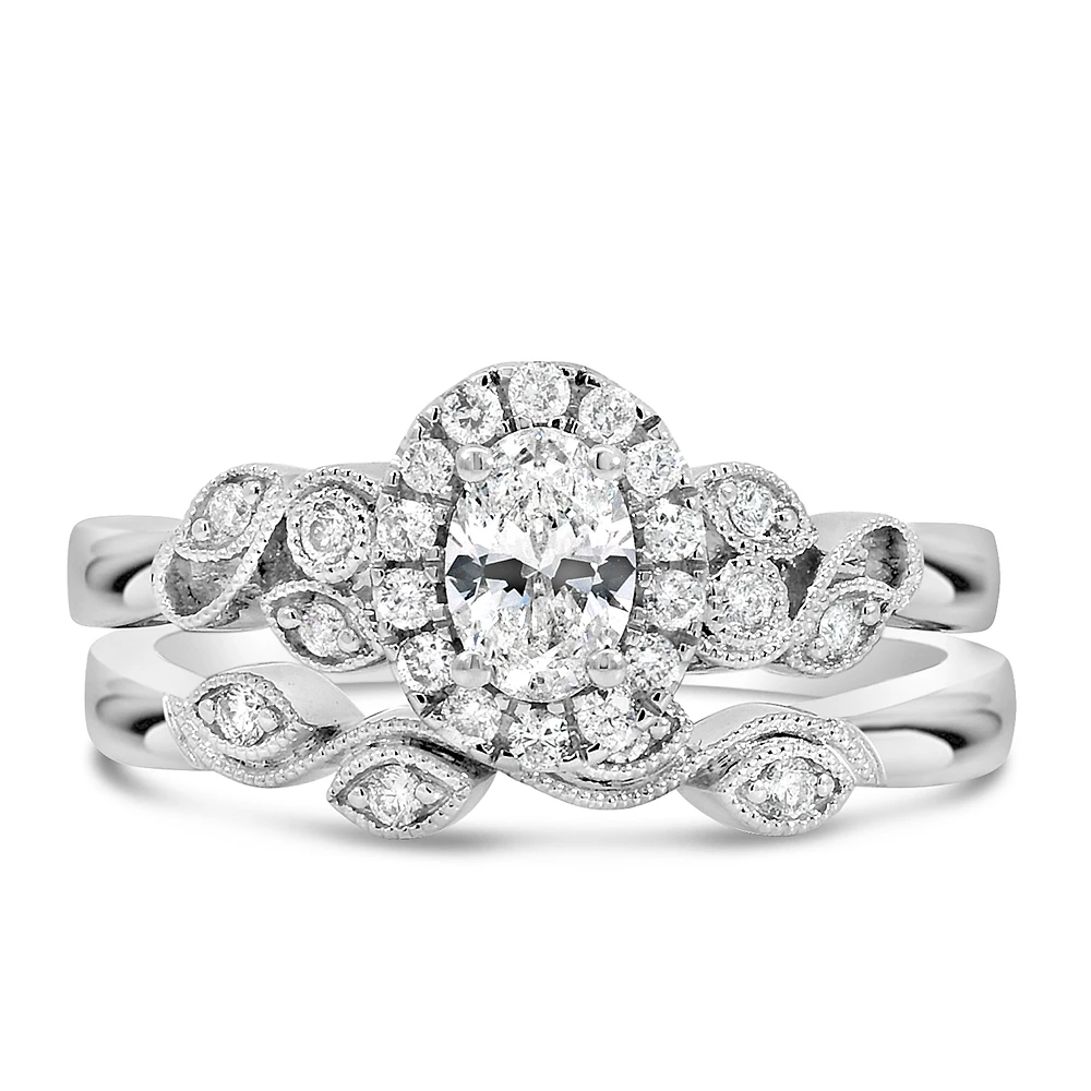 Halo Engagement Ring with .63 Carat TW of Diamonds 14kt White Gold