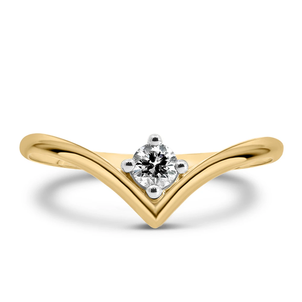 Chevron Solitaire Ring with .15 Carat Diamond 10kt Yellow Gold