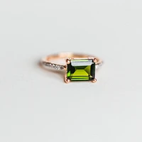 Ring with 9X7MM Emerald Cut Green Tourmaline and .12 Carat TW of Diamonds 14kt Rose Gold