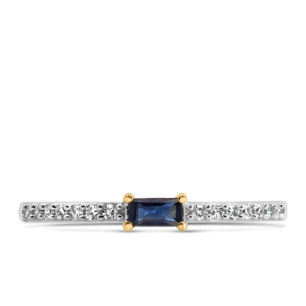 Ring with 4X2MM Emerald Cut Blue Sapphire and .15 Carat TW of Diamond 10kt Yellow Gold