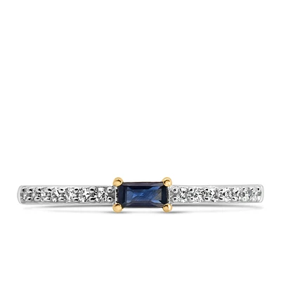 Ring with 4X2MM Emerald Cut Blue Sapphire and .15 Carat TW of Diamond 10kt Yellow Gold