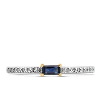 Ring with 4X2MM Emerald Cut Blue Sapphire and .15 Carat TW of Diamond 10kt Yellow Gold