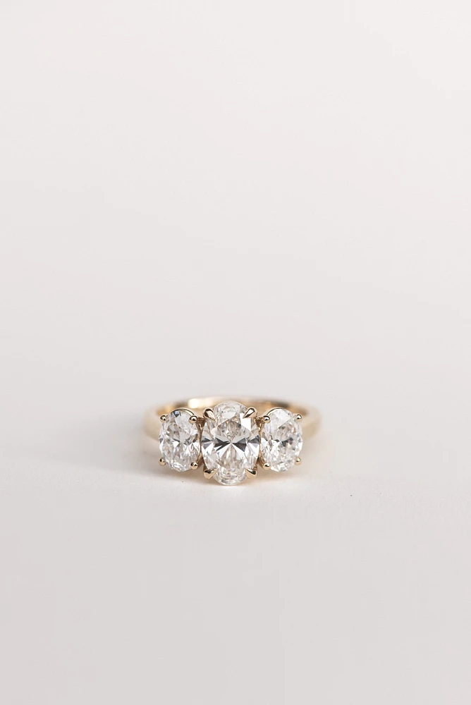 Oval “Trinity” Engagement Ring with 3.00 Carat TW of Lab Created Diamonds in 14kt Yellow Gold