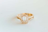 Halo Bridal Set with .70 Carat TW of Diamonds 14kt Yellow Gold