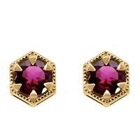 Earrings with 5MM Round Rhodolite Garnet 10kt Yellow Gold