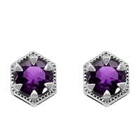 Earrings with 5MM Round Amethyst 10kt White Gold