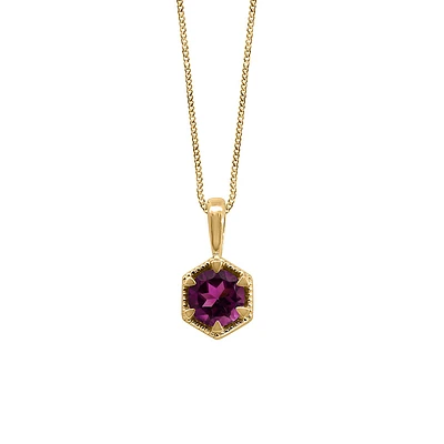 Pendant with 5.5MM Rhodolite Garnet in 10kt Yellow Gold with Chain