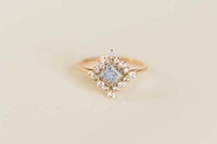 Ring with 6X6MM Princess Cut Labradorite and White Topaz in 10kt Rose Gold