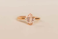 Ring with Elongated Hexagon Morganite and .06 Carat TW of Diamonds in 14kt Rose Gold