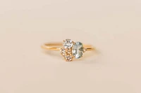 Ring with 6X4MM Oval Blue Topaz, Round Aquamarine and Blue Topaz in 10kt Yellow Gold
