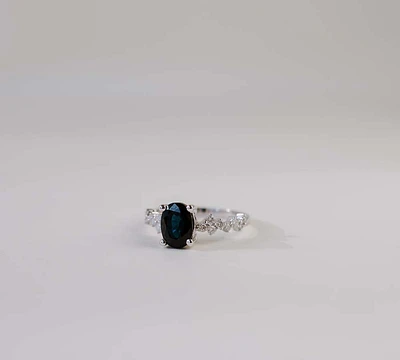 Ring with 8X6MM Oval Blue Sapphire and .25 Carat TW of Diamonds 14kt White Gold