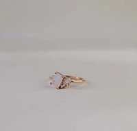 Ring with 7X5MM Emerald Cut Rainbow Moonstone, Rose Quartz and White Topaz 14kt Gold