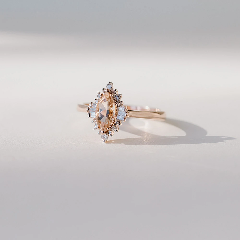 Ring with 8X4MM Marquise Morganite and .15 Carat TW of Diamonds 14kt Rose Gold