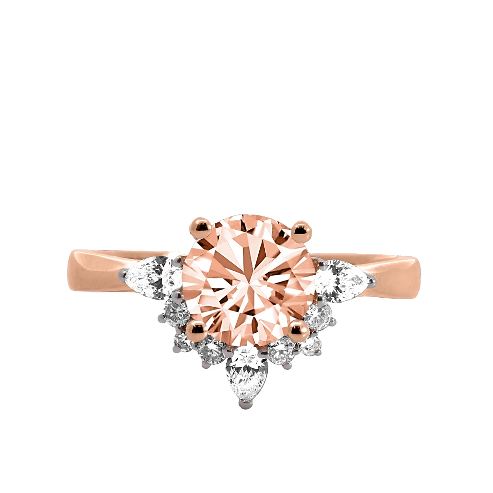 Ring with 7MM Round Morganite and .25 Carat TW of Diamonds 14kt Rose Gold