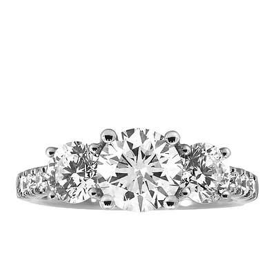 Round Trinity Engagement Ring with 3.00 Carat TW of Lab Created Diamonds 14kt White Gold