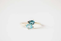 Petite Toi et Moi Ring with 5x3MM London Blue Topaz and Blue Topaz in 14kt Yellow Gold